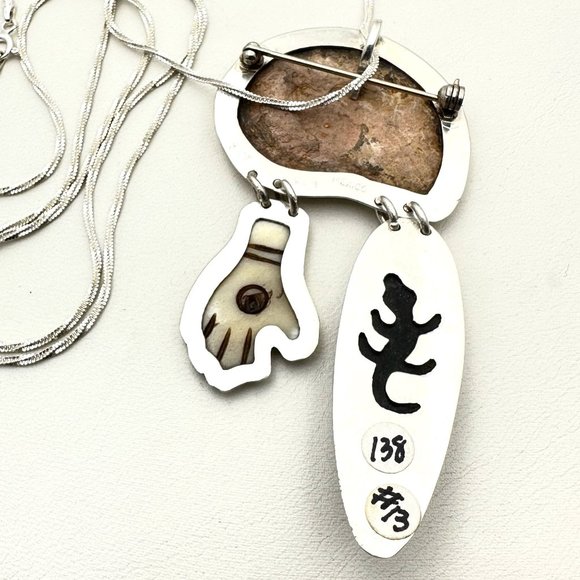 Artisan SW Sea Shell Ammonite Orthoceras Fossil Sterling Silver Pendant Necklace - Picture 3 of 4